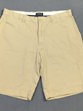 Polo Ralph Lauren Shorts Men's 36 Khaki Beige Cotton Flat Front Preppy